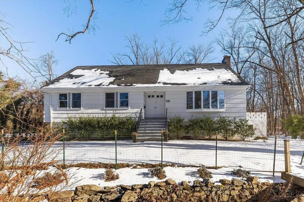 Front of a renovated home in winter